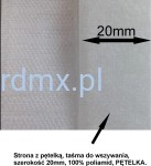 Rzep pasmanteryjny, biała pętelka, 20mm/25mb