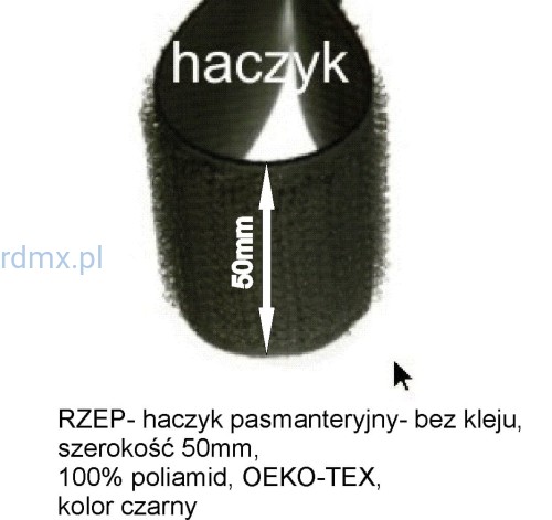 Rzep do wszywania czarny haczyk 50mm